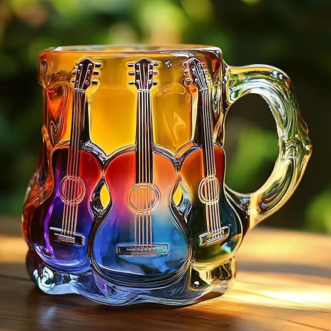 Ambachtelijke Mok met 3D Gitaar Kunstwerk