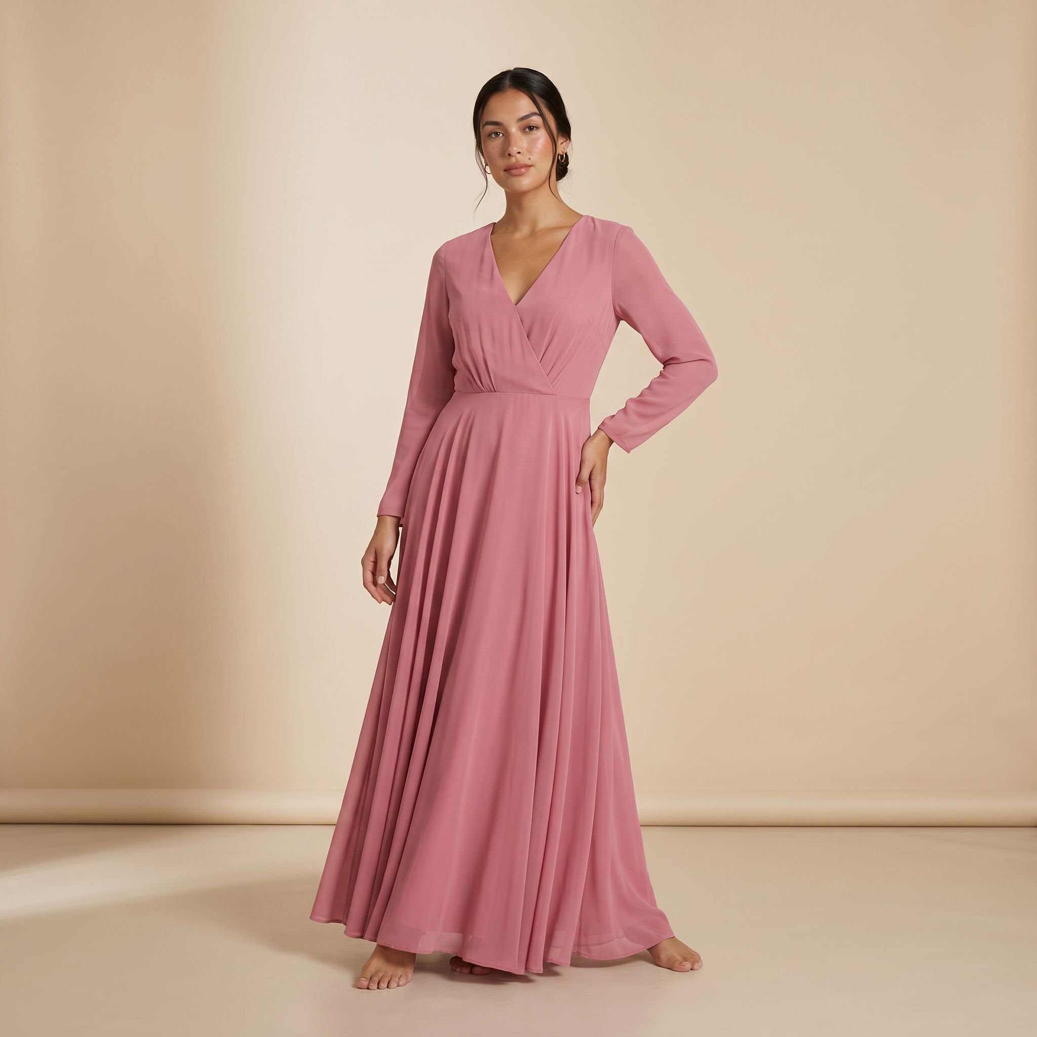 Elegante maxi-jurk in de kleur gedempt rozen – rok
