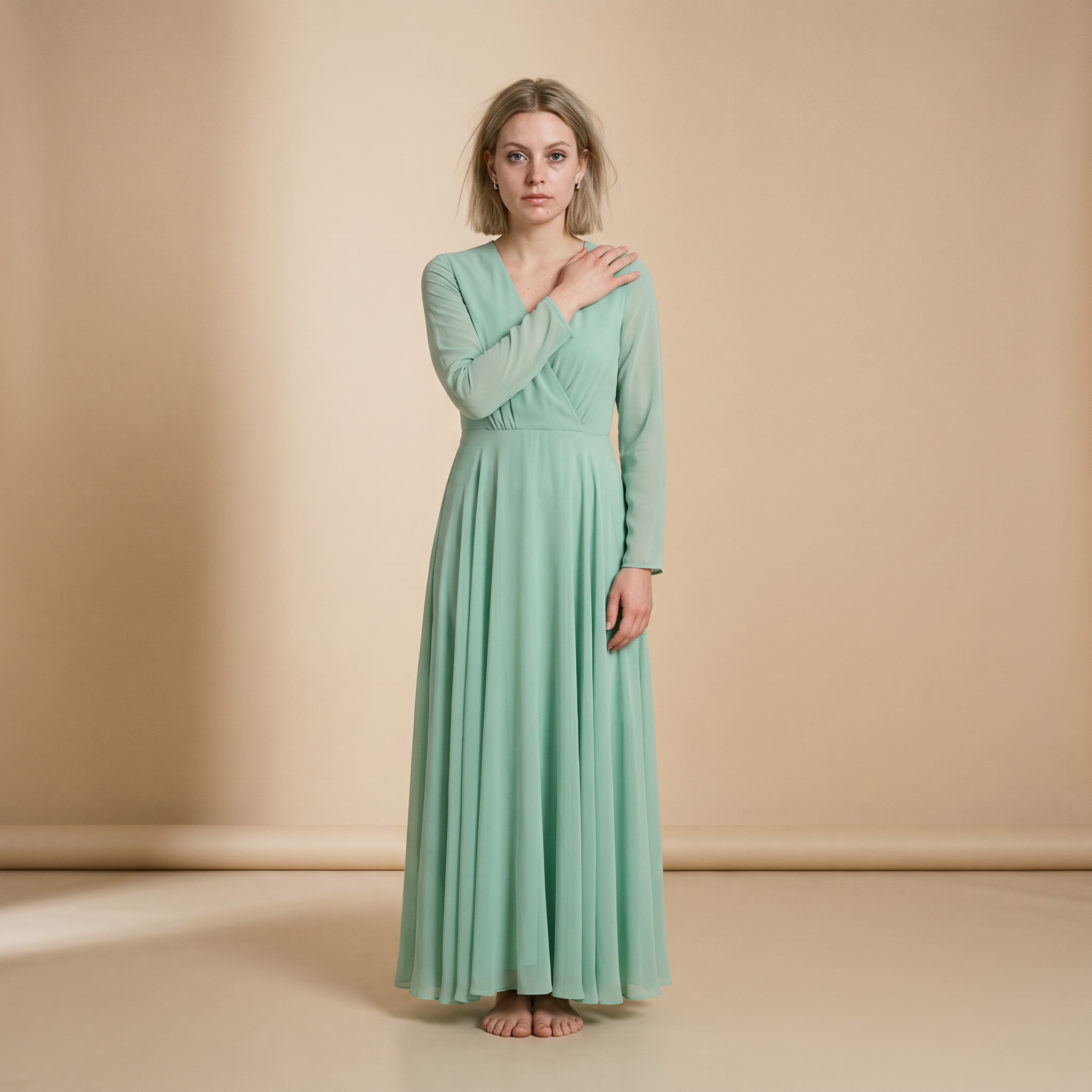 Maxi-jurk met lange mouwen in de kleur frisse munt – slip dress