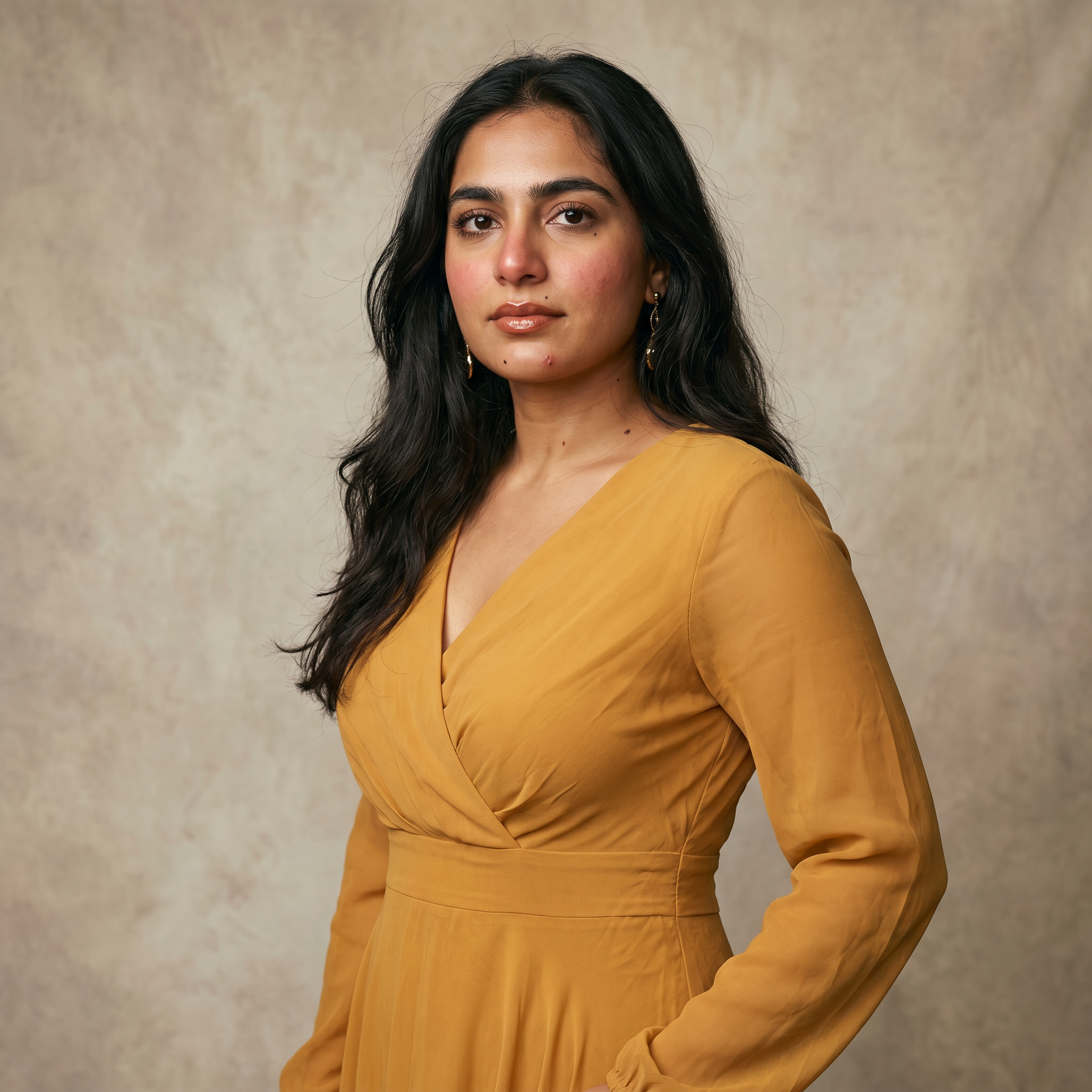 Lange jurk met lange mouwen van het merk Golden Circle – jurk met een wikkeldecolleté aan de voorkant