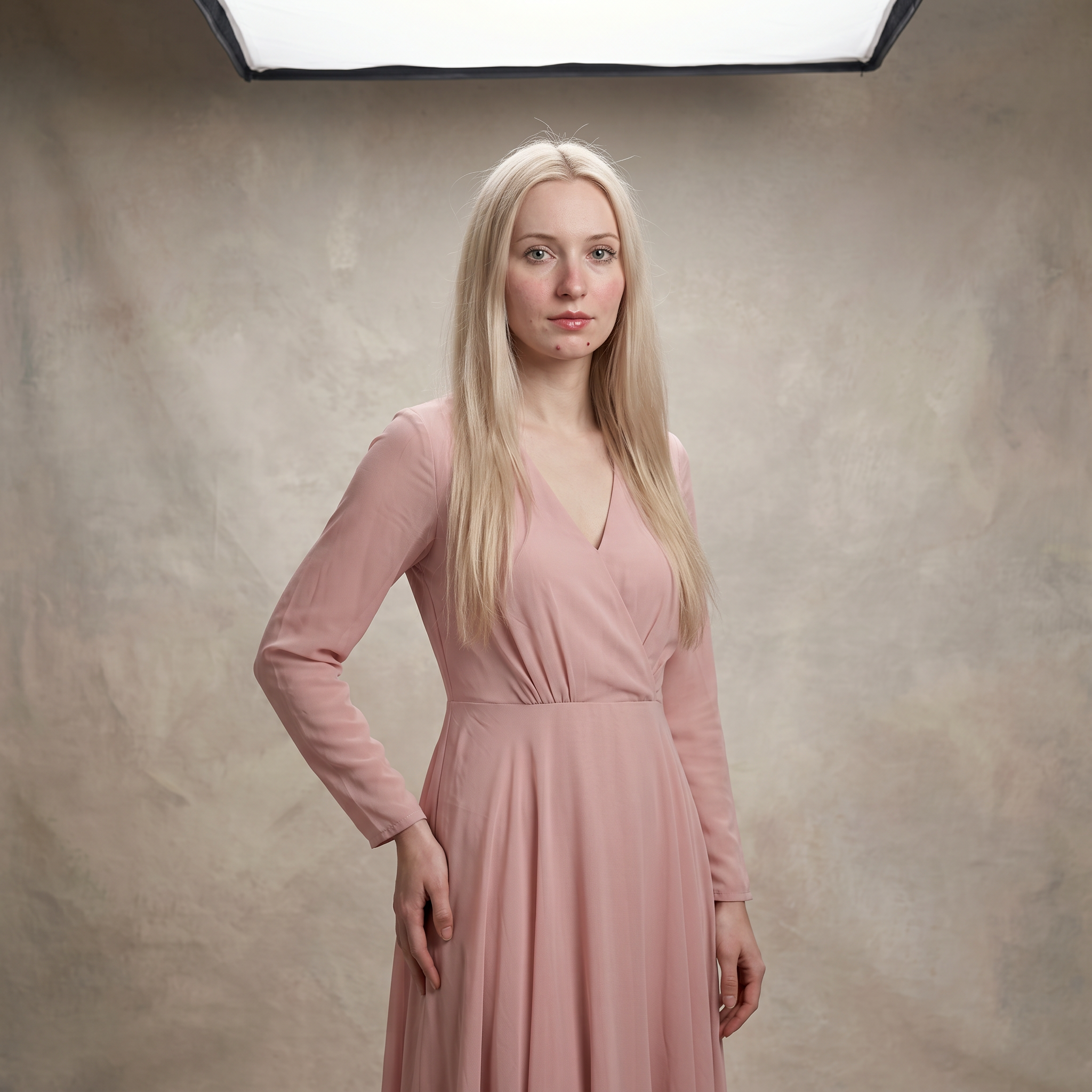 Roze maxi jurk met lange mouwen van chiffon – slip dress met strik