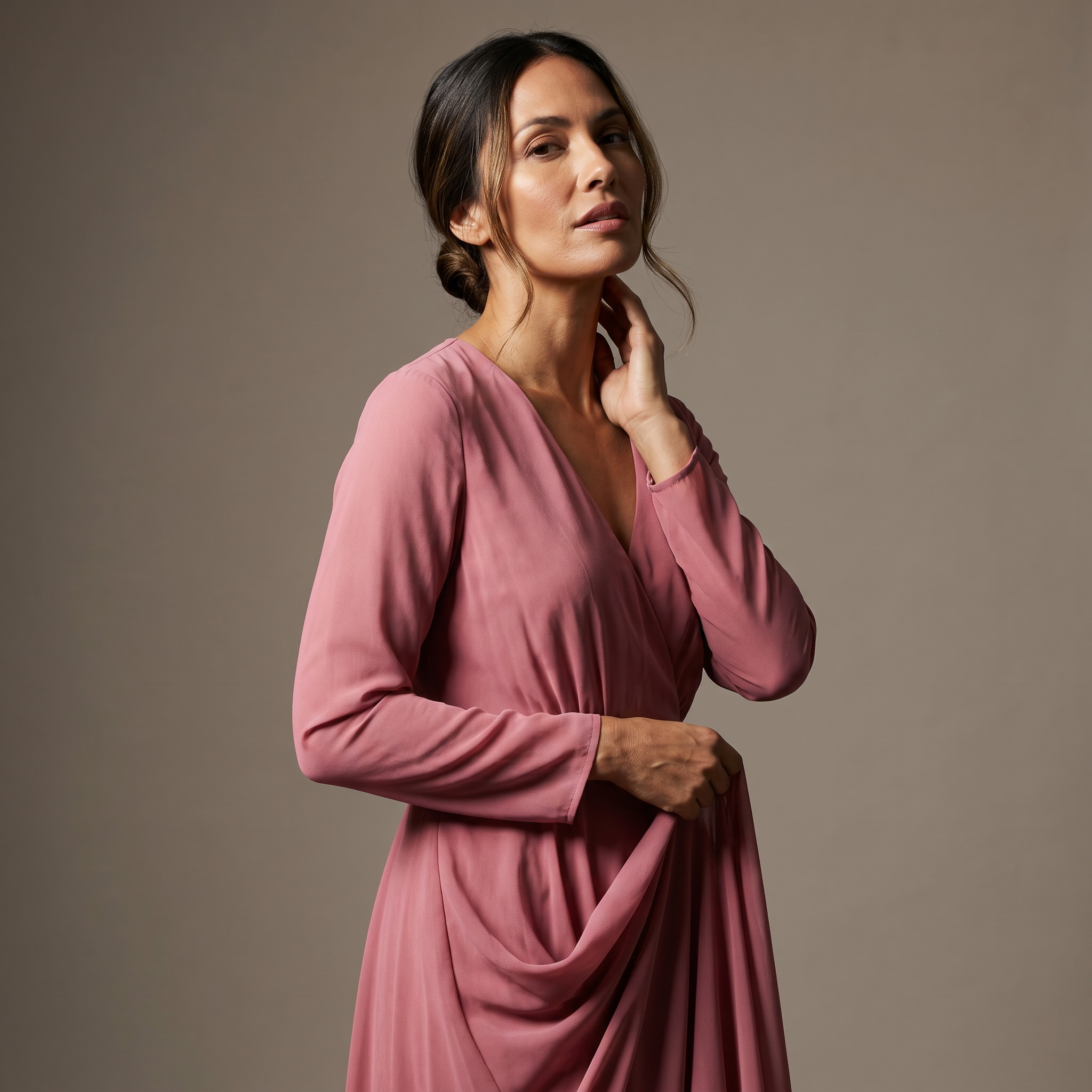 Elegante maxi-jurk in de kleur gedempt rozen – rok