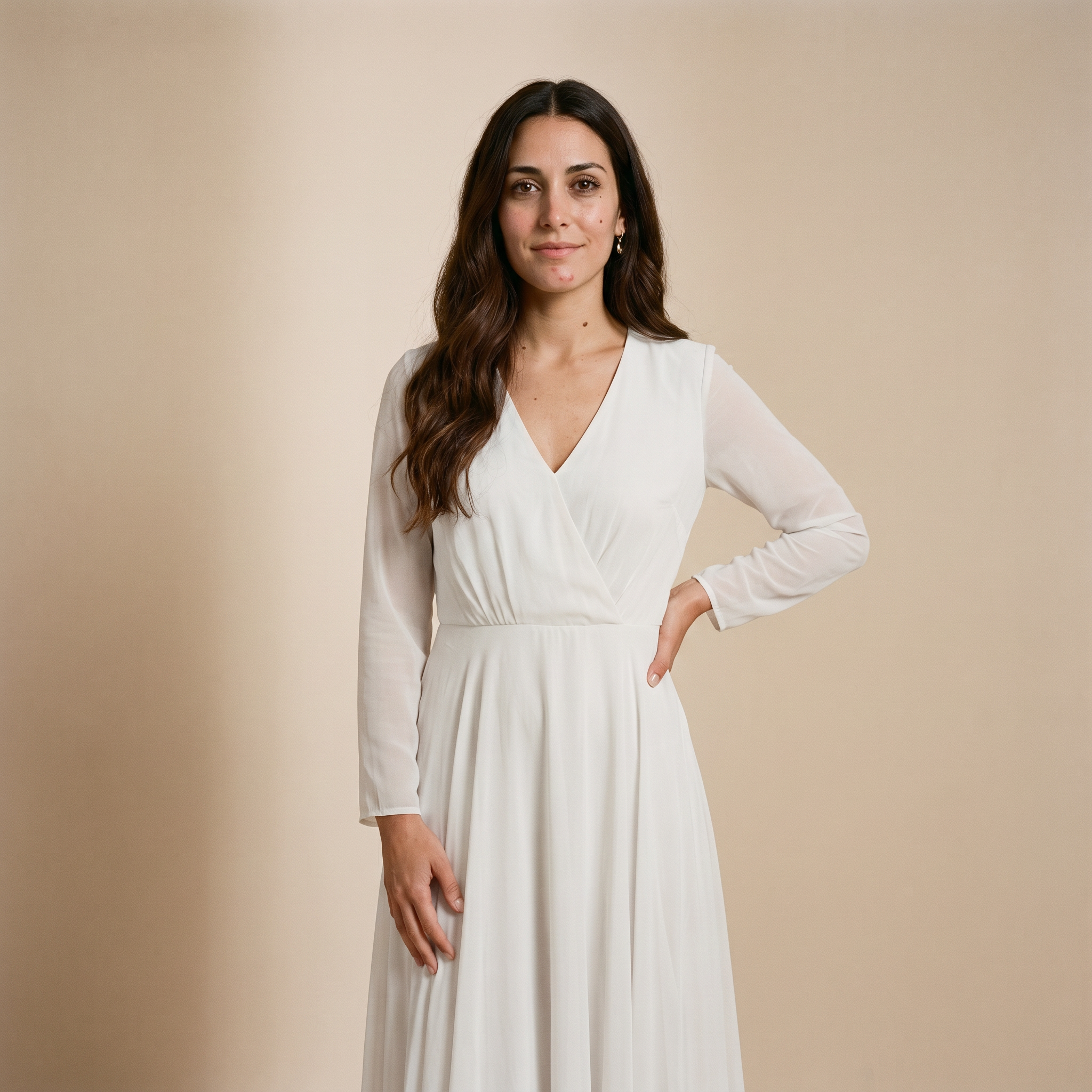 Langarmige jurk in pure ivoorkleur - slip dress