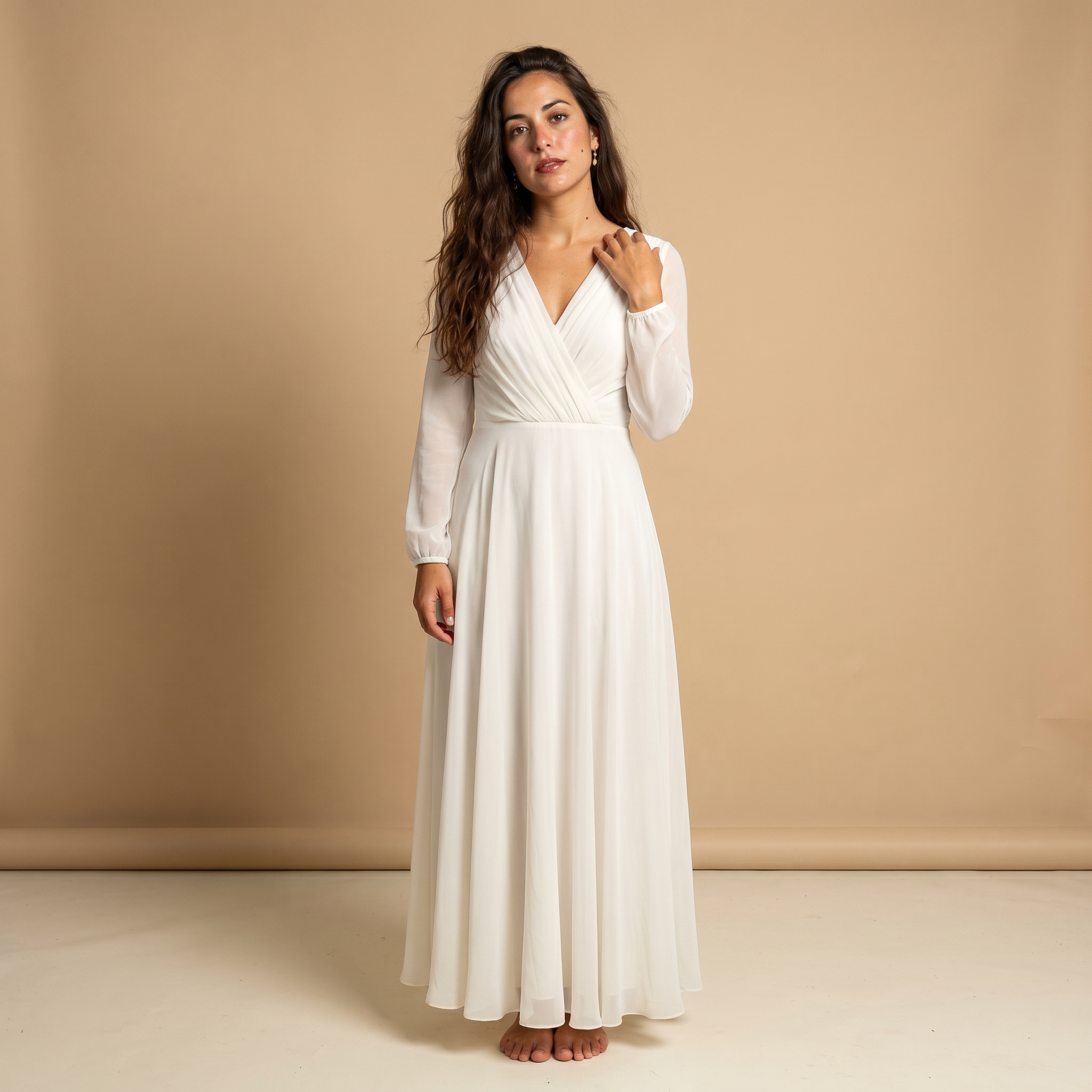 Langarmige jurk in pure ivoorkleur - slip dress