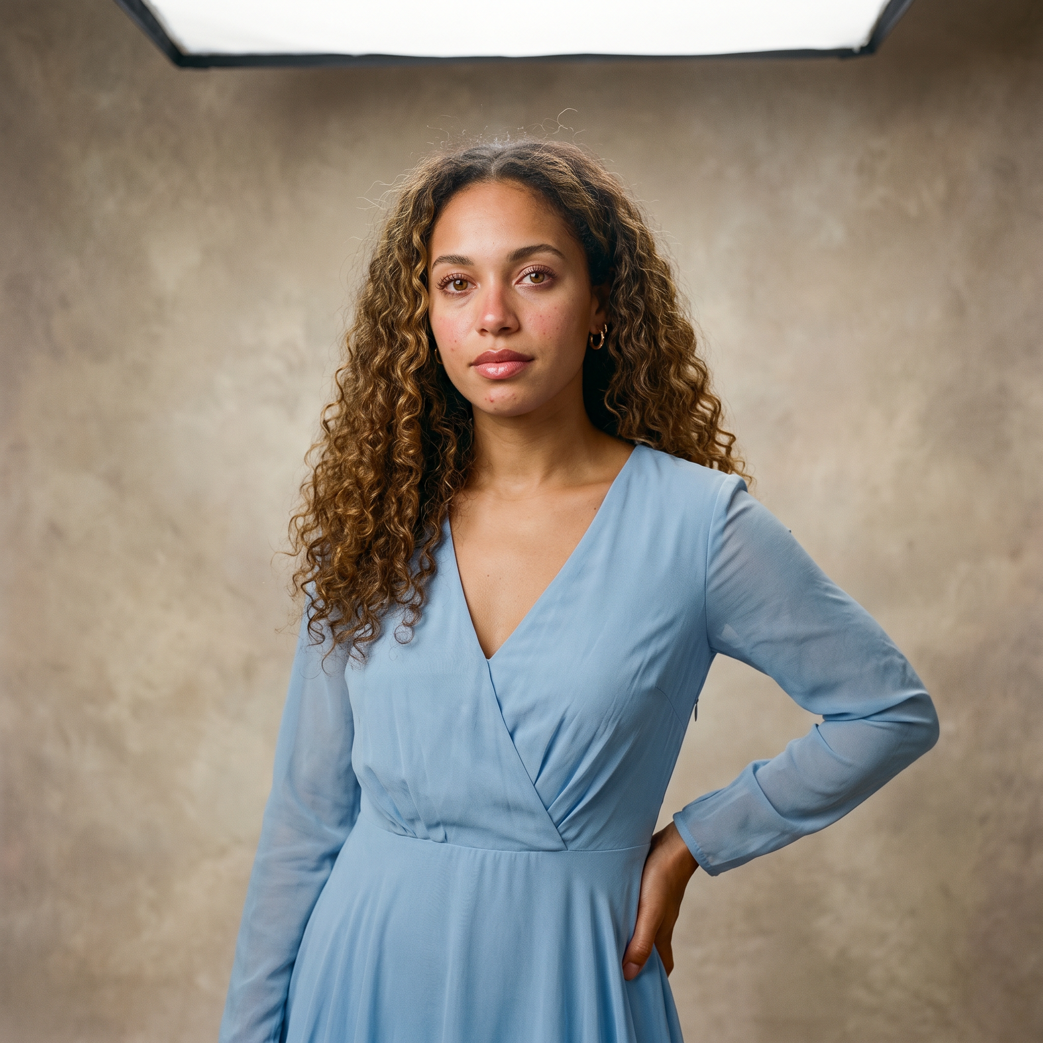 Prosta, opengewerkte jurk met lange mouwen