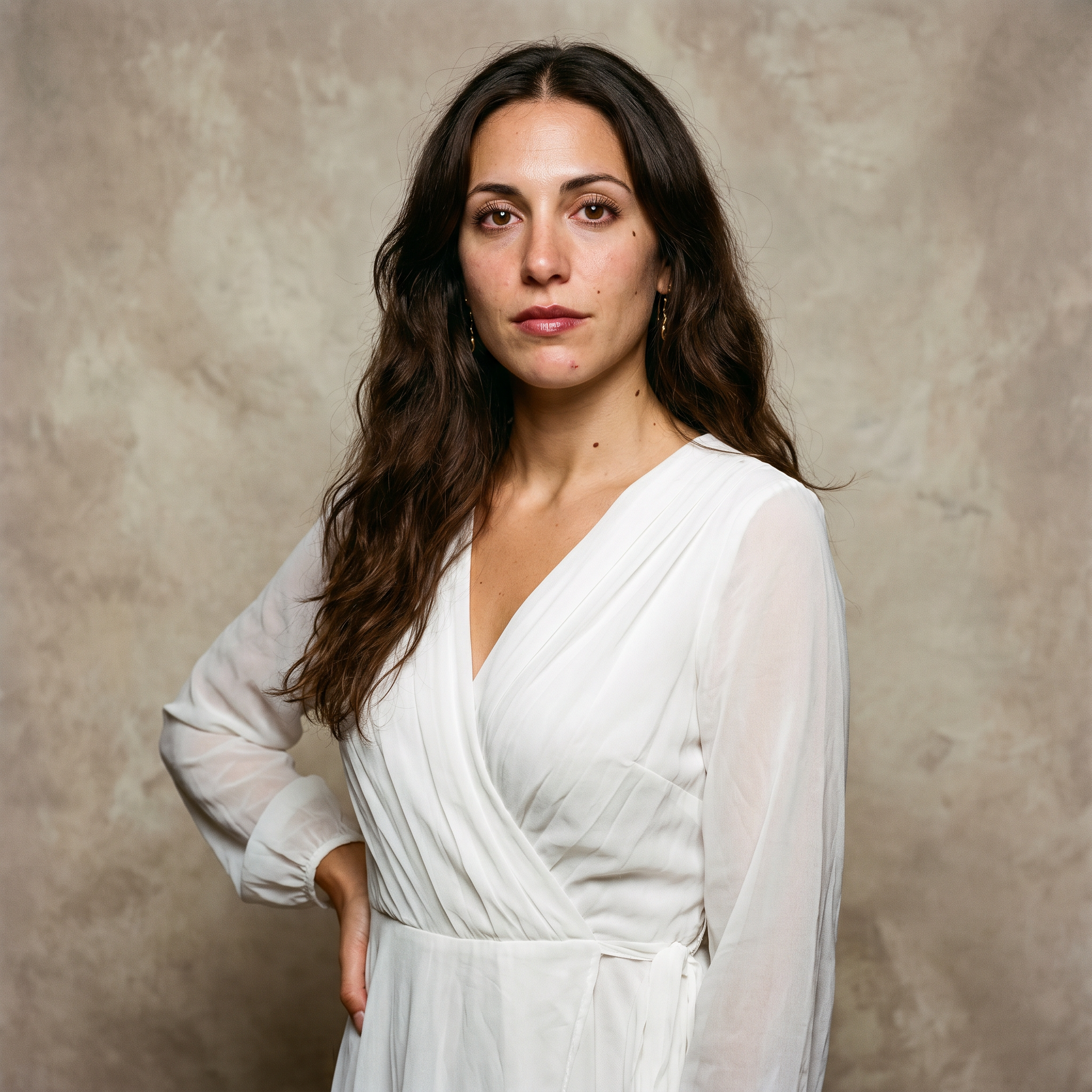 Langarmige jurk in pure ivoorkleur - slip dress